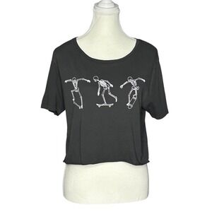 Full Tilt Womens Black Skeleton Skateboard Graphic Cropped T-Shirt Size S